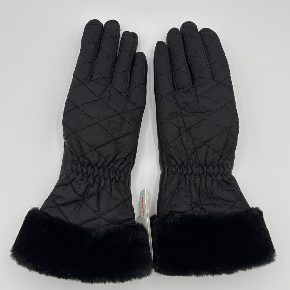 Joe Fresh Women’s Black Quilted Gloves with Faux Fur Trim size Small- Medium - Picture 12 of 12